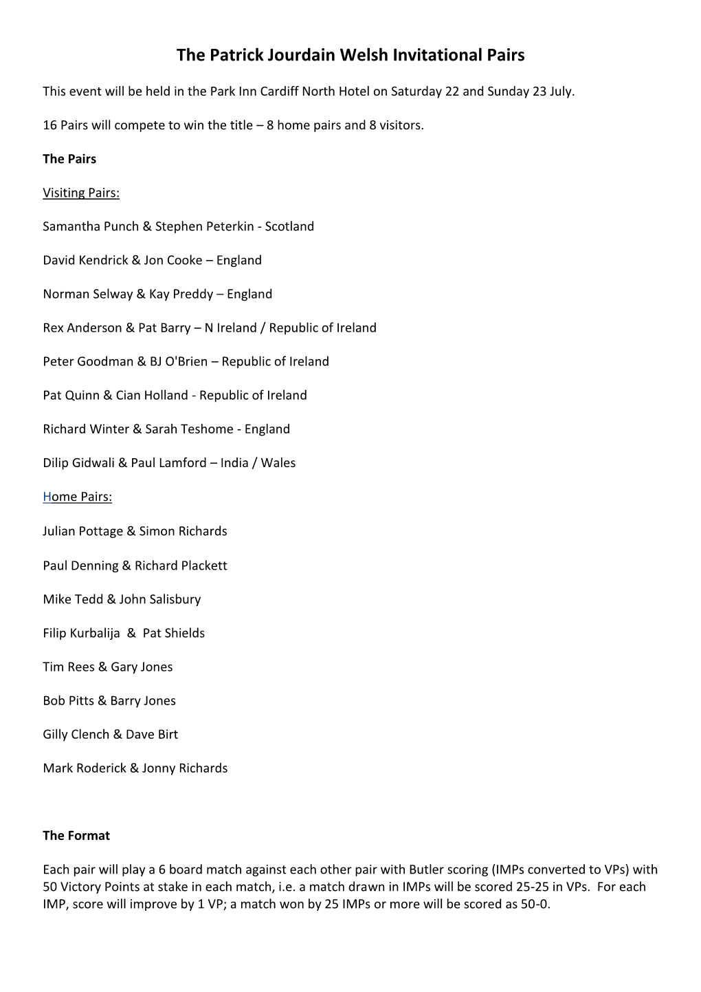 The Patrick Jourdain Welsh Invitational Pairs