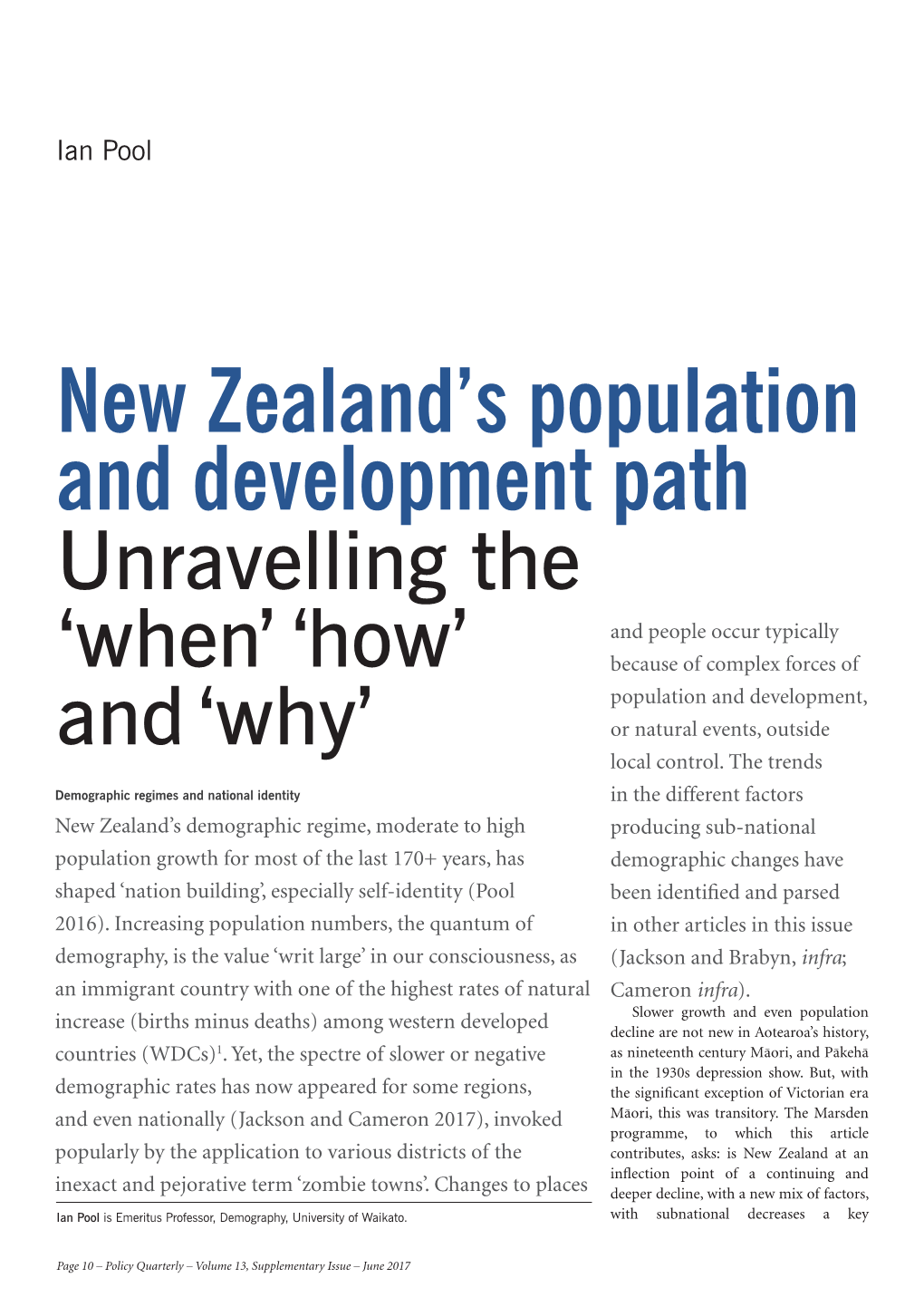 New Zealand's Population and Development Path