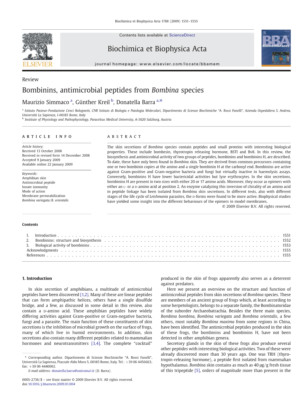 Bombinins, Antimicrobial Peptides from Bombina Species