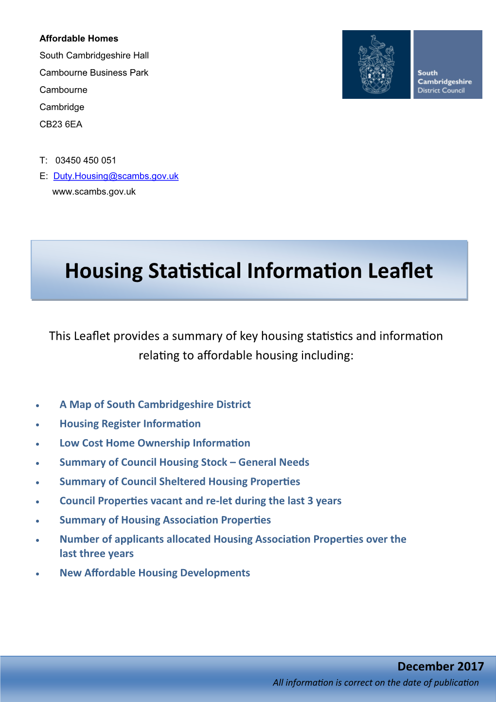 Housing Statistical Information Leaflet