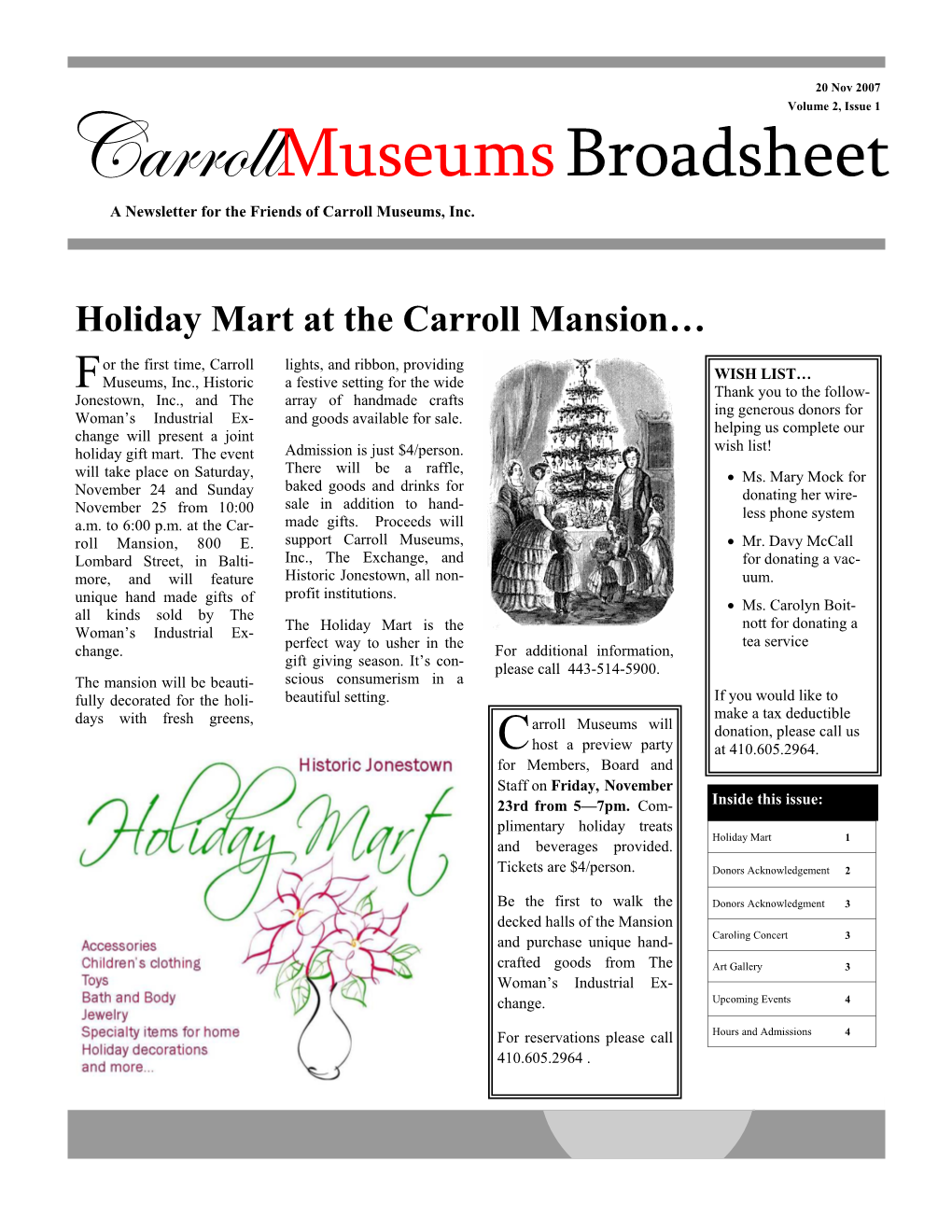 Vtüüéäämuseums Broadsheet a Newsletter for the Friends of Carroll Museums, Inc