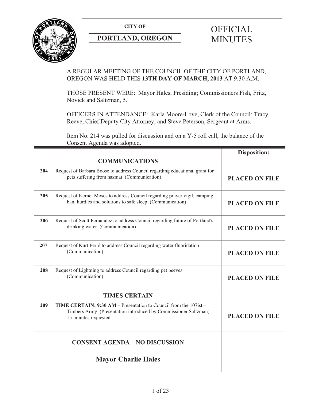 Official Minutes