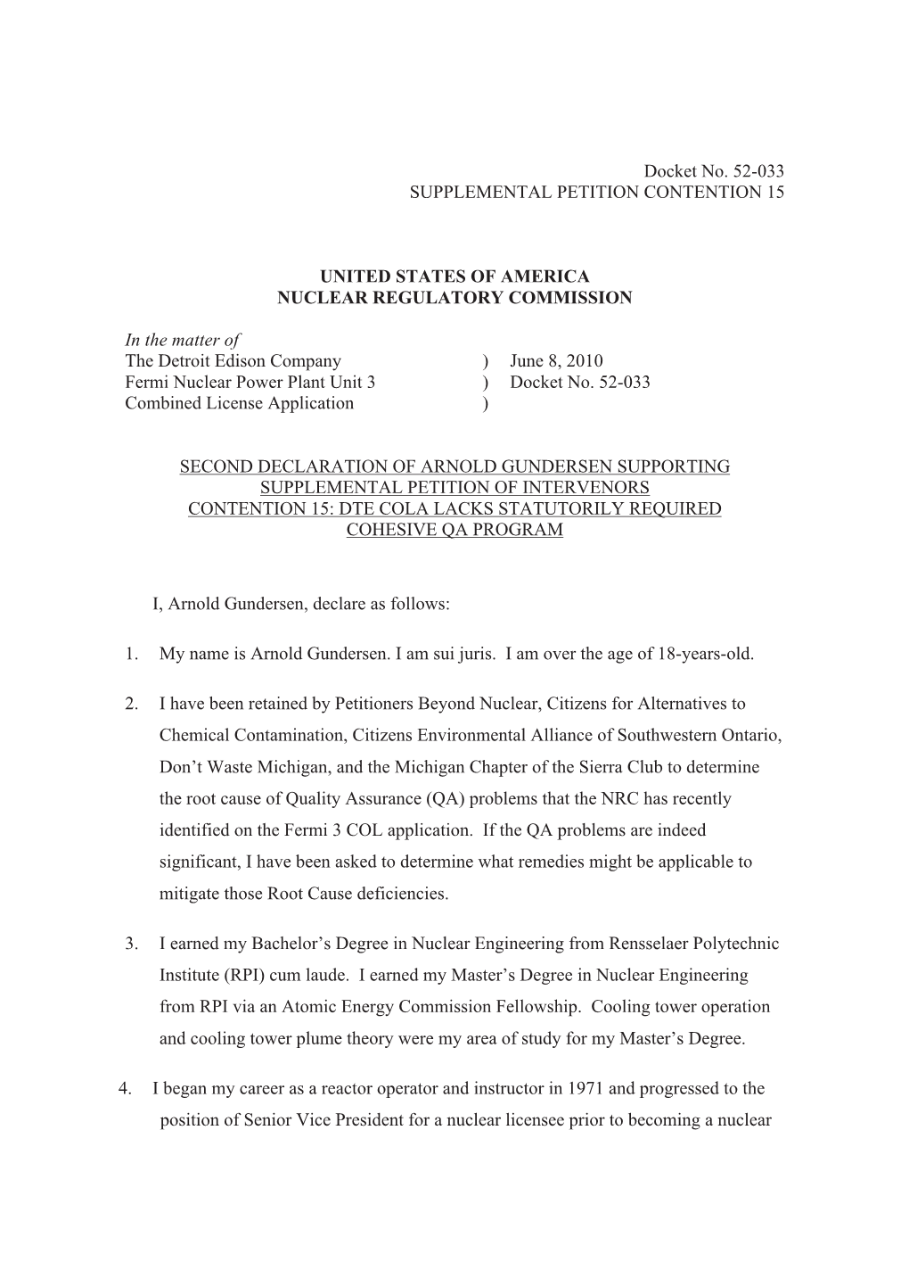 Docket No. 52-033 SUPPLEMENTAL PETITION CONTENTION 15