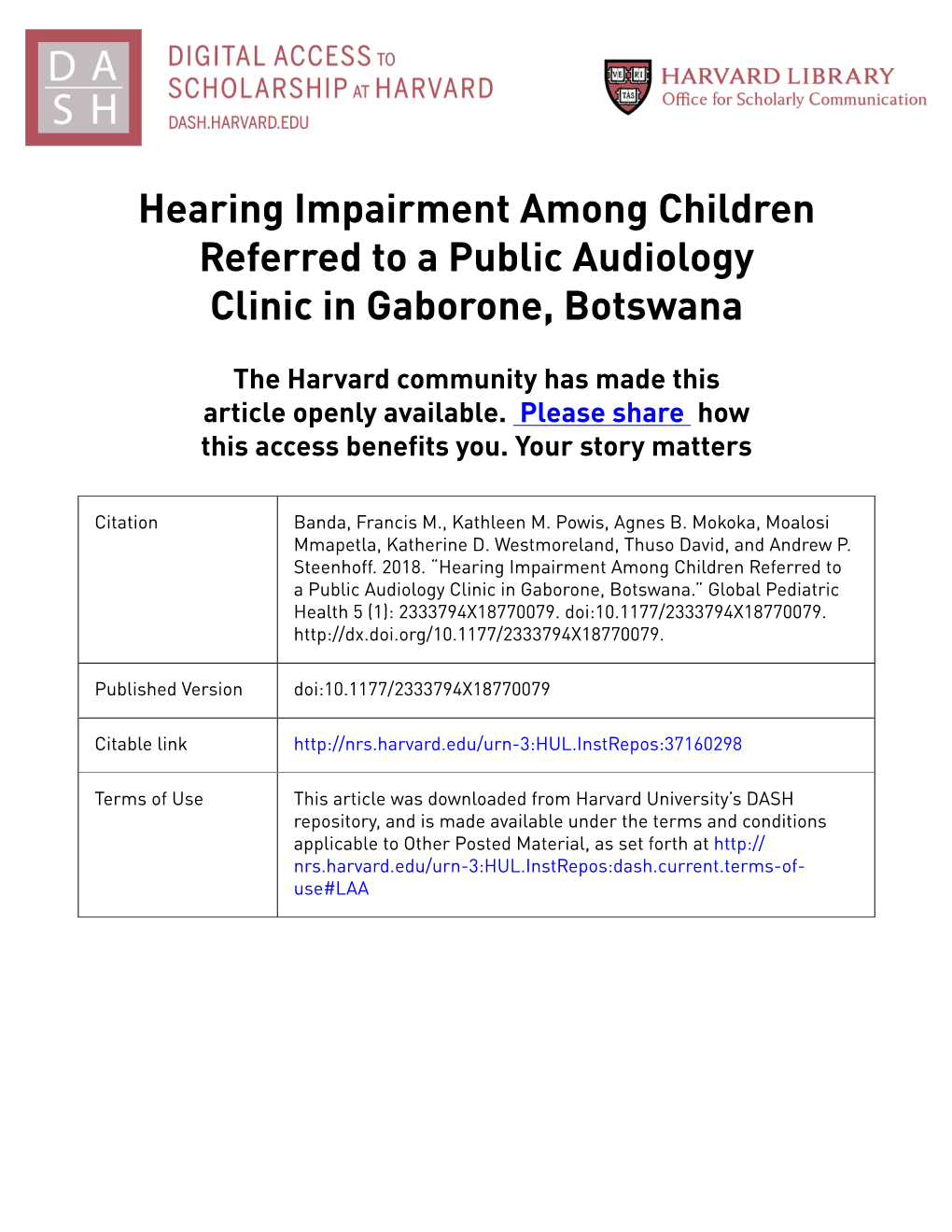 Hearing Impairment Among Children Referred to a Public Audiology Clinic in Gaborone, Botswana