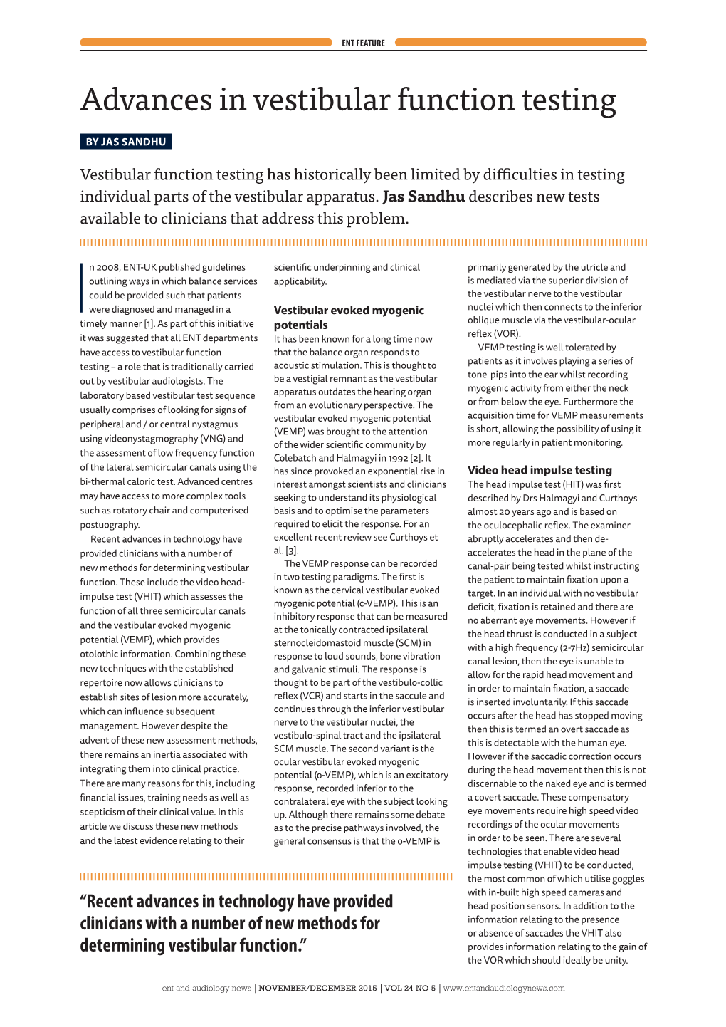 Advances in Vestibular Function Testing