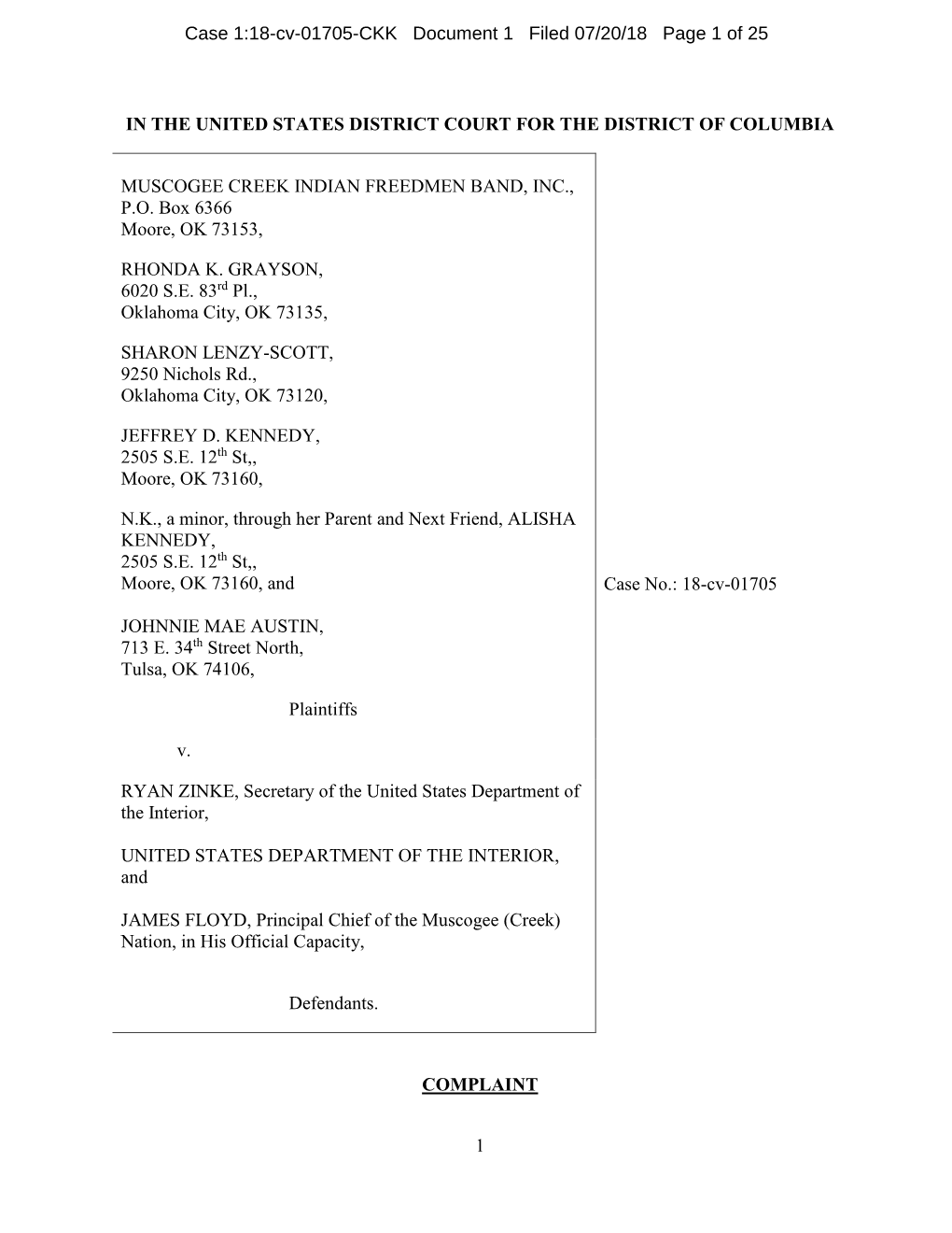 1 in the United States District Court for the District Of