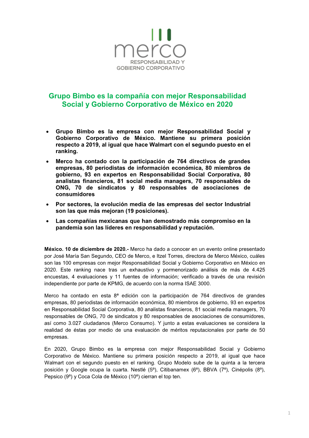 Grupo Bimbo Es La Compañía Con Mejor Responsabilidad Social Y Gobierno Corporativo De México En 2020