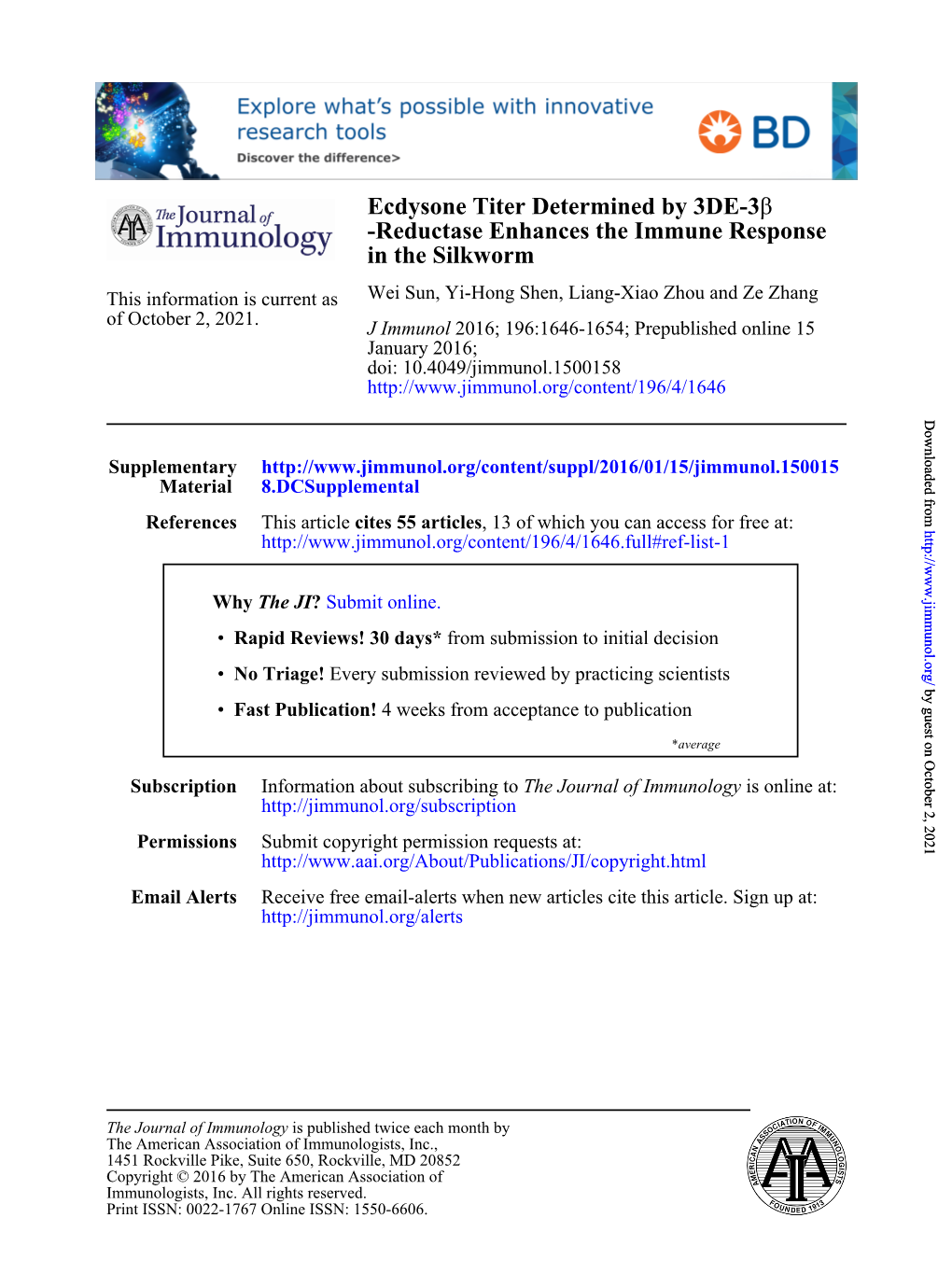 Ecdysone Titer Determined by 3DE-3Β-Reductase Enhances The