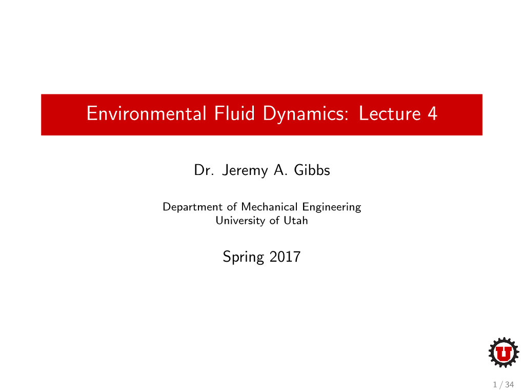 Environmental Fluid Dynamics: Lecture 4