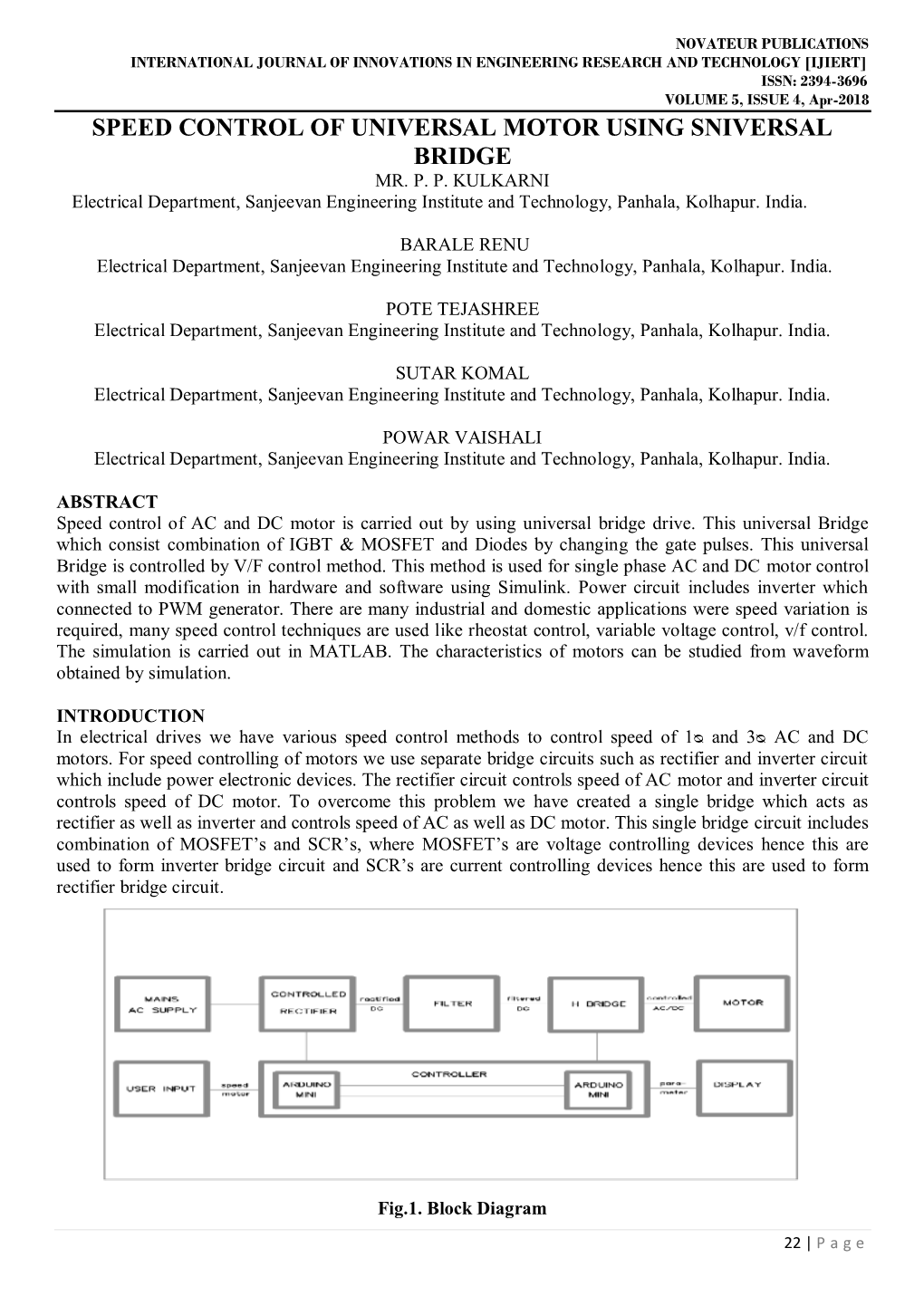 Speed Control of Universal Motor Using Sniversal Bridge Mr