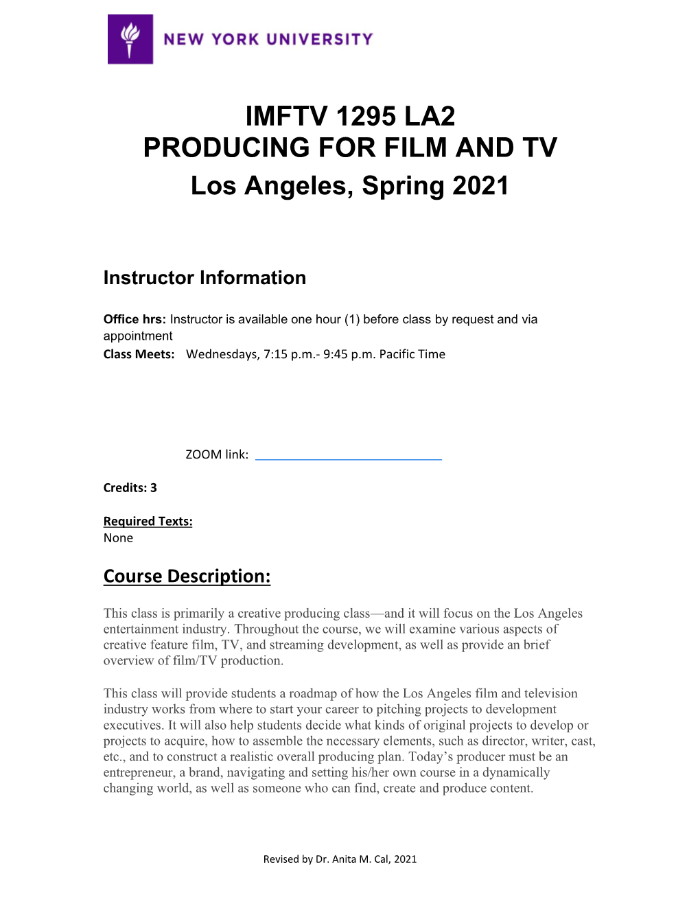 IMFTV 1295 LA2 PRODUCING for FILM and TV Los Angeles, Spring 2021