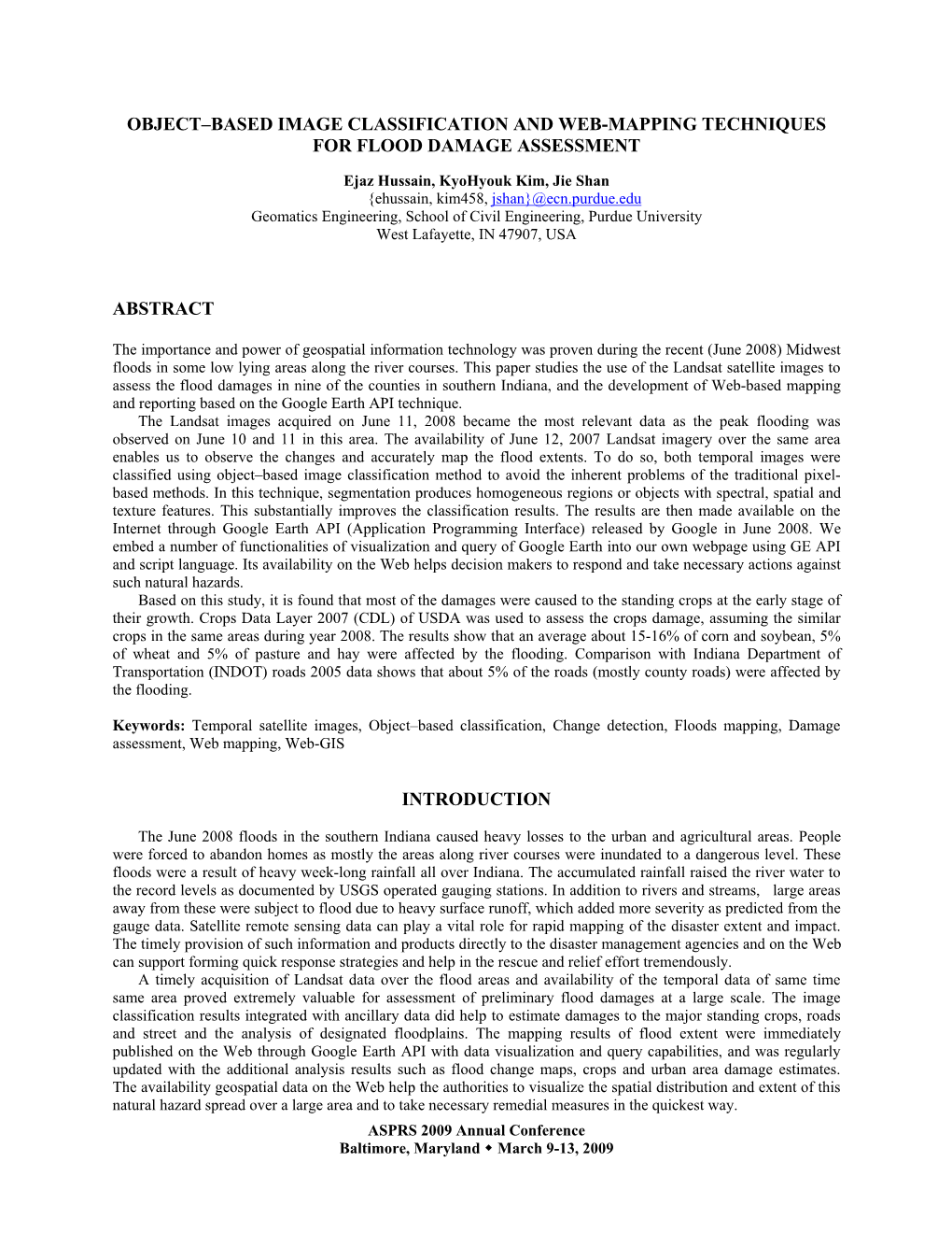 Object–Based Image Classification and Web-Mapping Techniques for Flood Damage Assessment