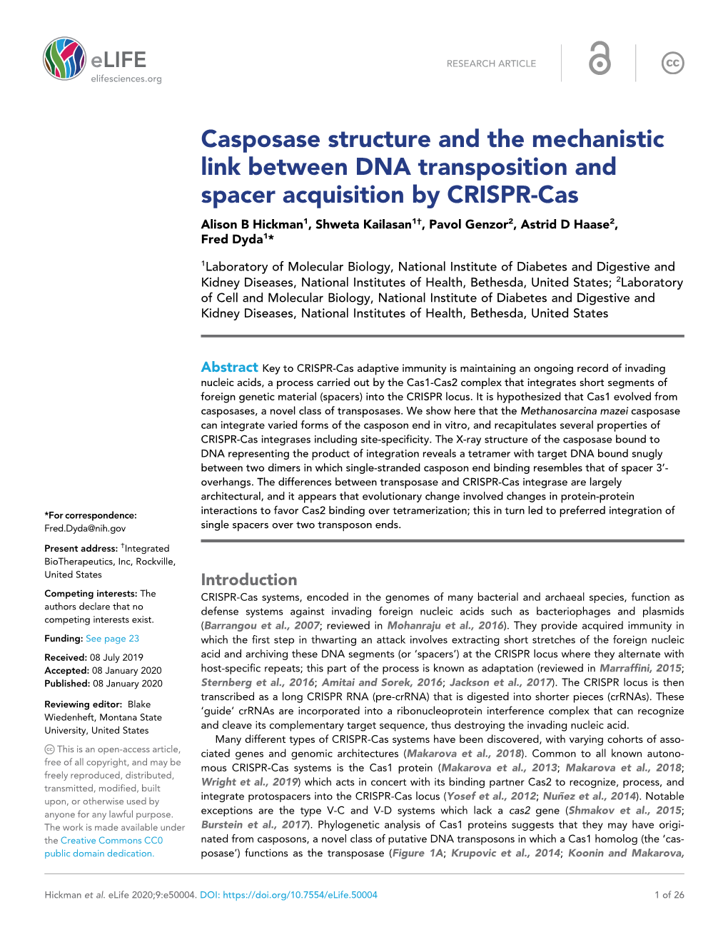 Casposase Structure and the Mechanistic Link Between DNA