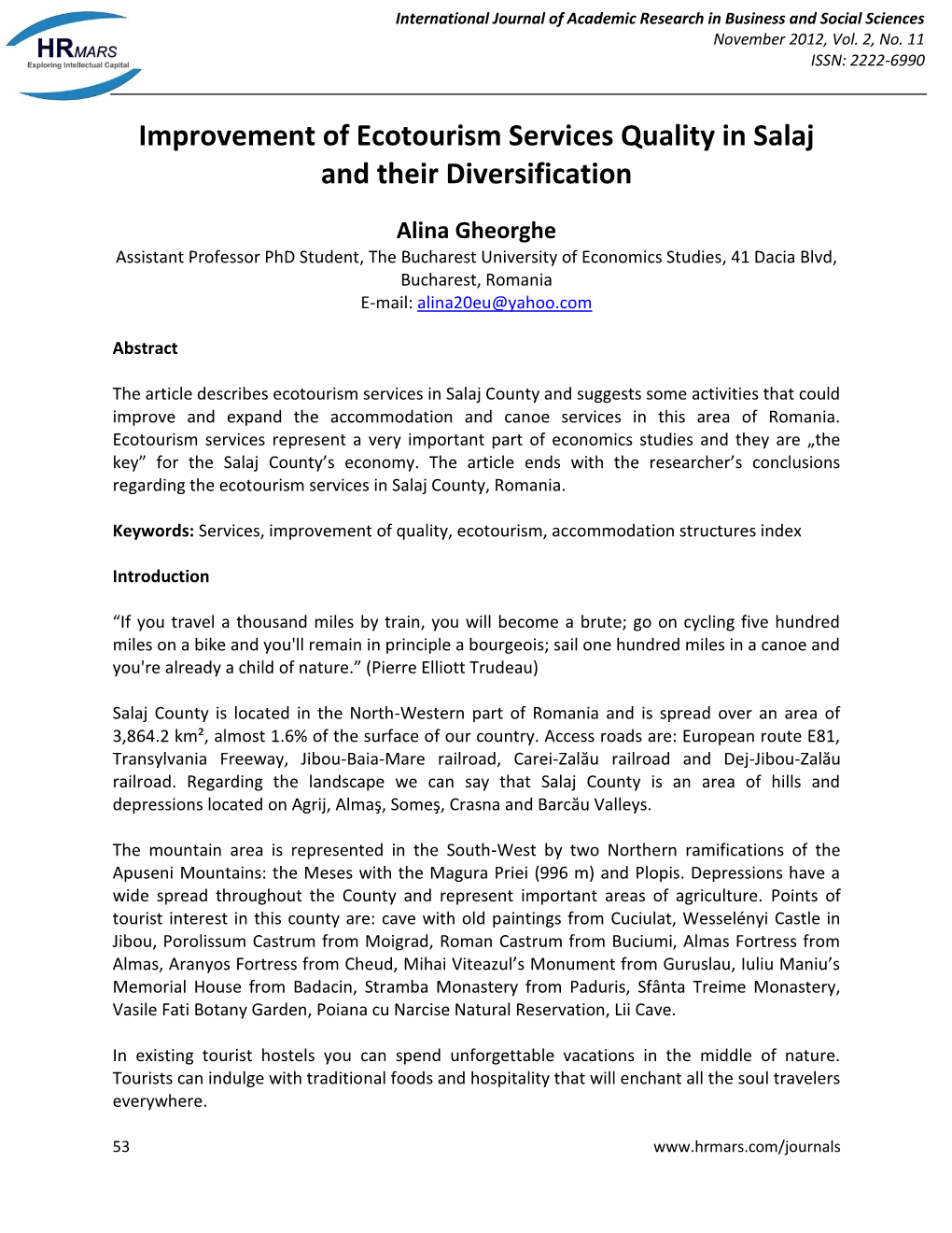 Improvement of Ecotourism Services Quality in Salaj and Their Diversification