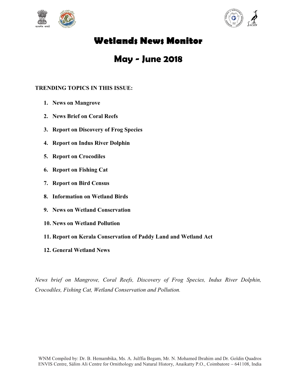 Wetlands News Monitor May - June 2018