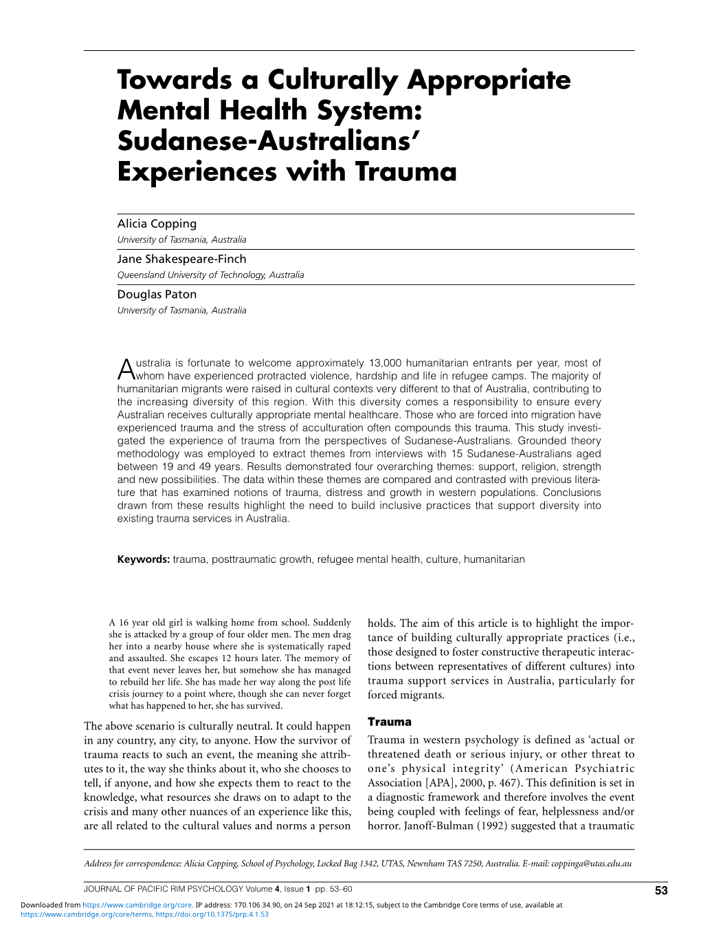 Towards a Culturally Appropriate Mental Health System: Sudanese-Australians’ Experiences with Trauma