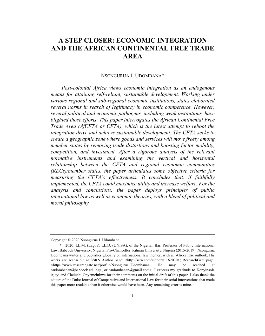 A Step Closer: Economic Integration and the African Continental Free Trade Area