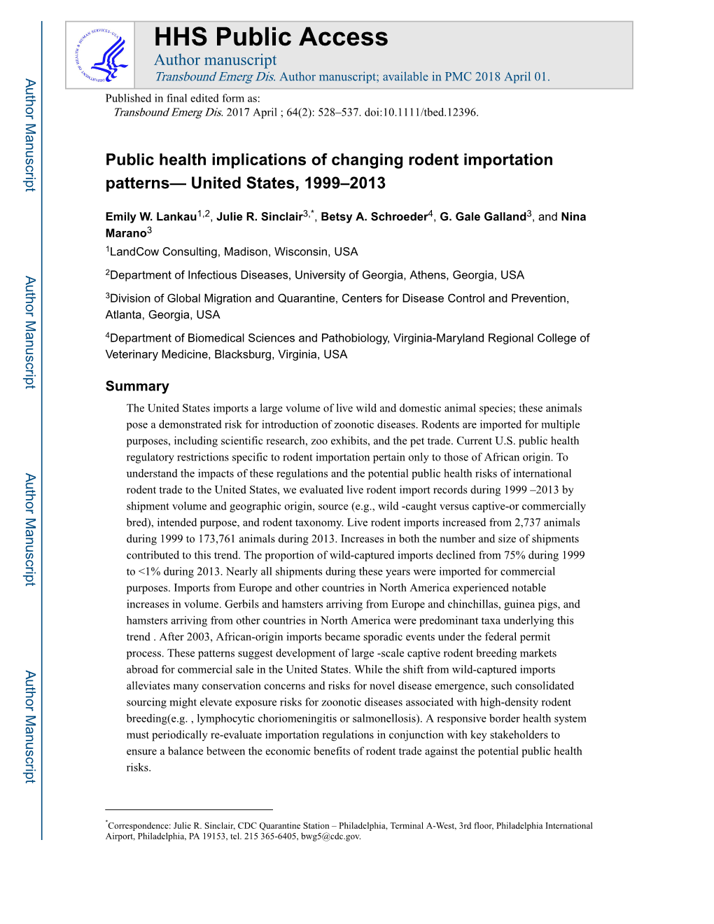 Public Health Implications of Changing Rodent Importation Patterns— United States, 1999–2013