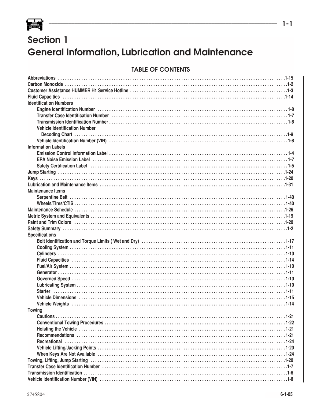 Section 1 General Information, Lubrication and Maintenance