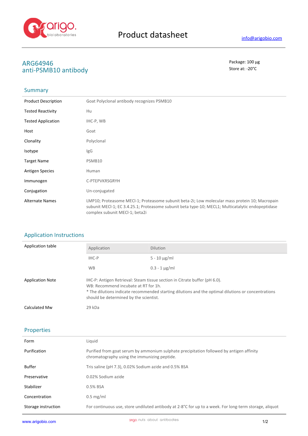 Anti-PSMB10 Antibody (ARG64946)