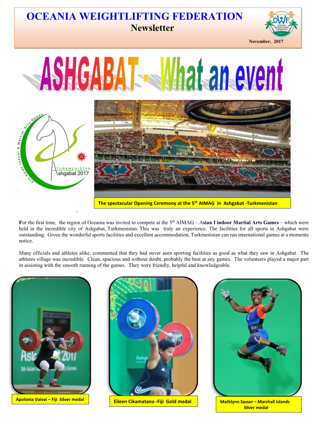 OCEANIA WEIGHTLIFTING FEDERATION Newsletter