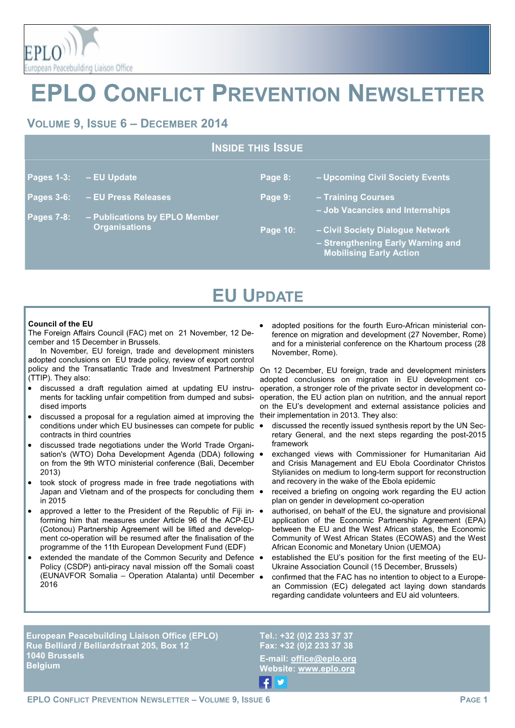 Eplo Conflict Prevention Newsletter