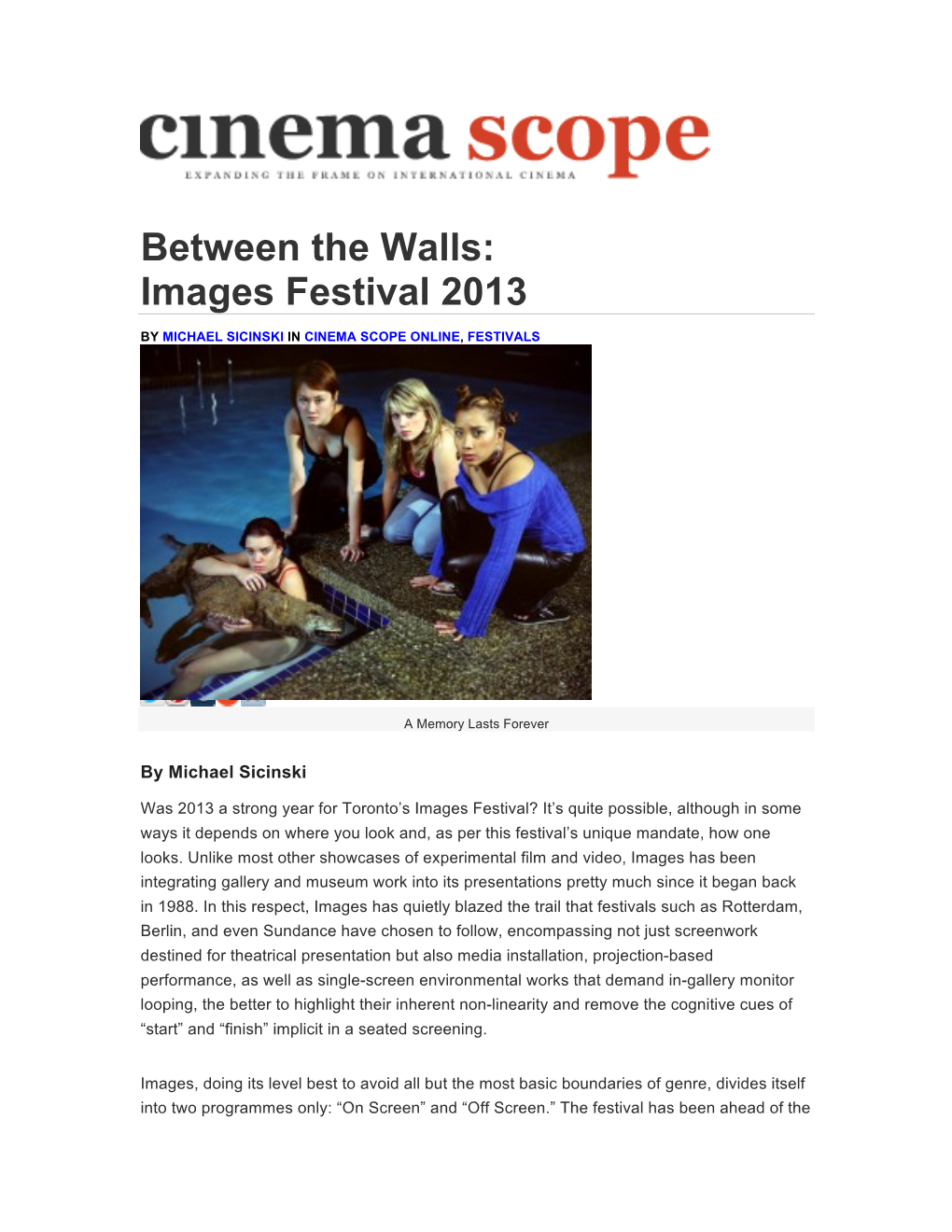 Cinema Scope Online, Festivals