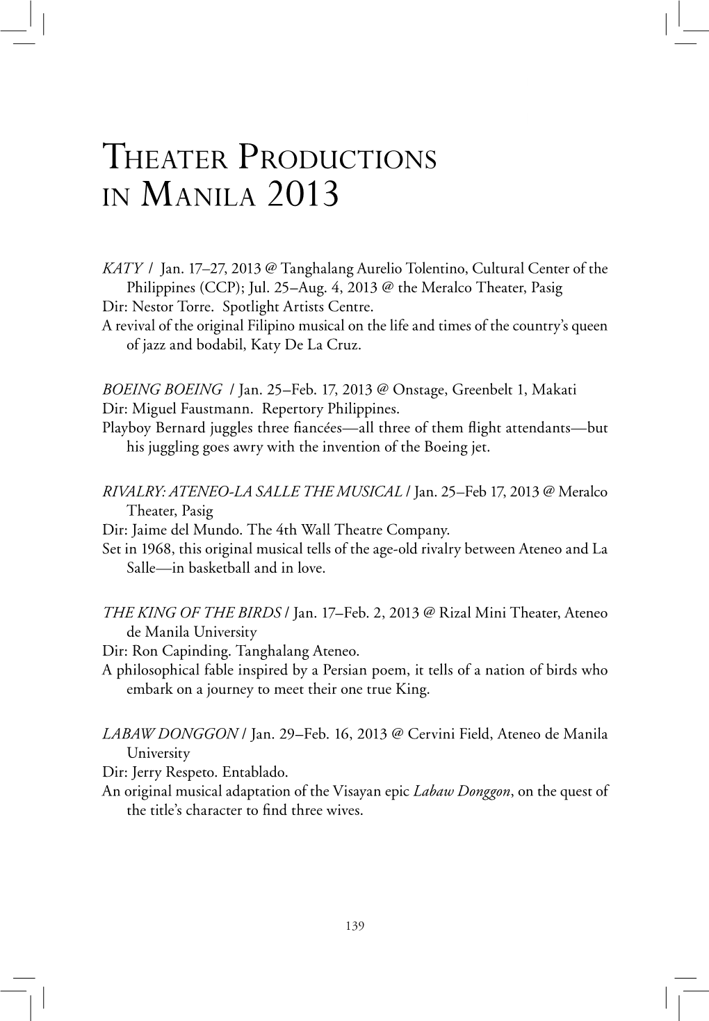 Theater Productions in Manila 2013