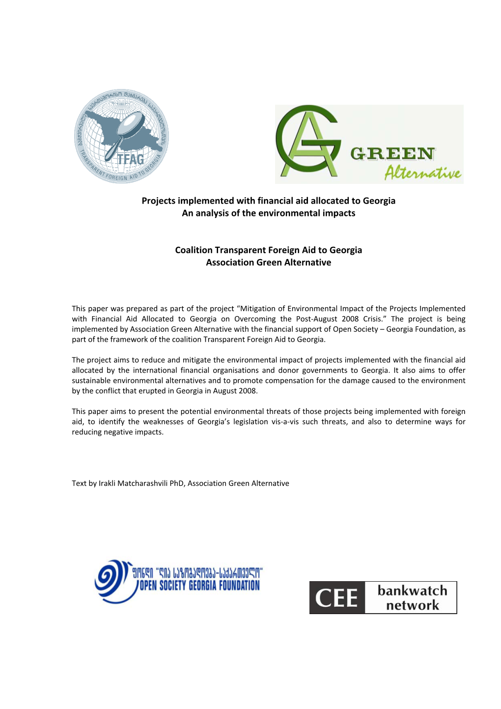 Projects Implemented with Financial Aid Allocated to Georgia an Analysis of the Environmental Impacts