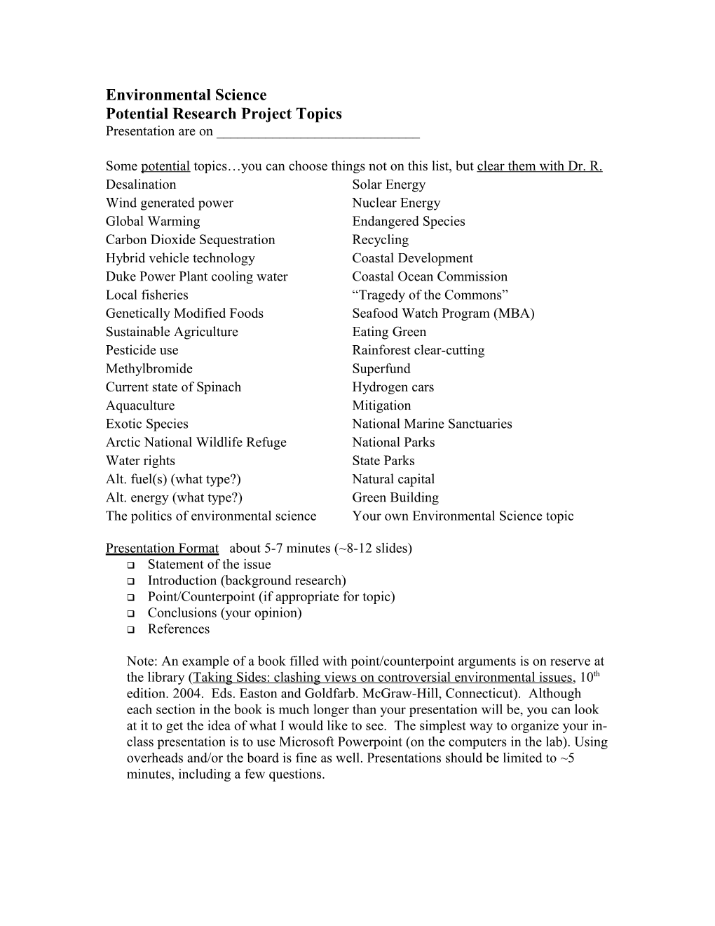 Potential Research Project Topics