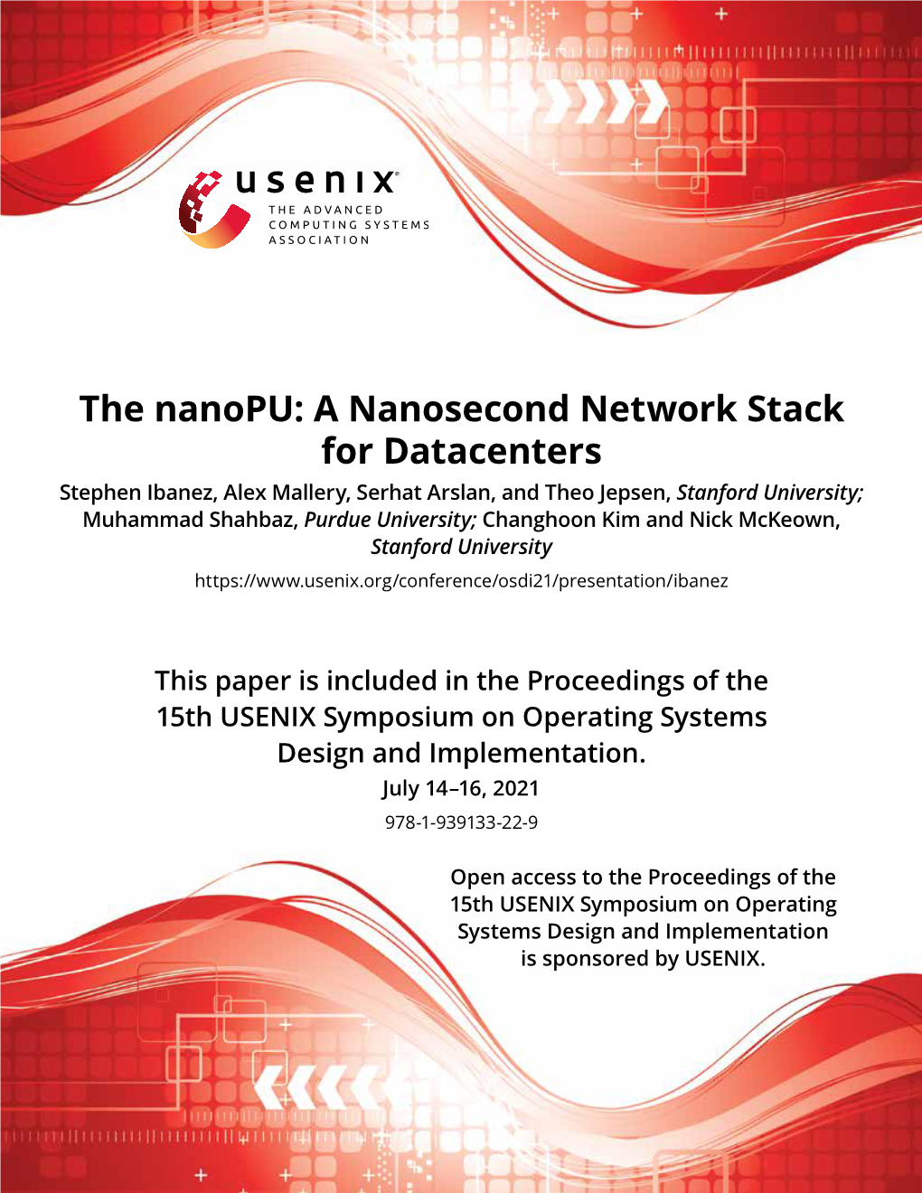 The Nanopu: a Nanosecond Network Stack for Datacenters