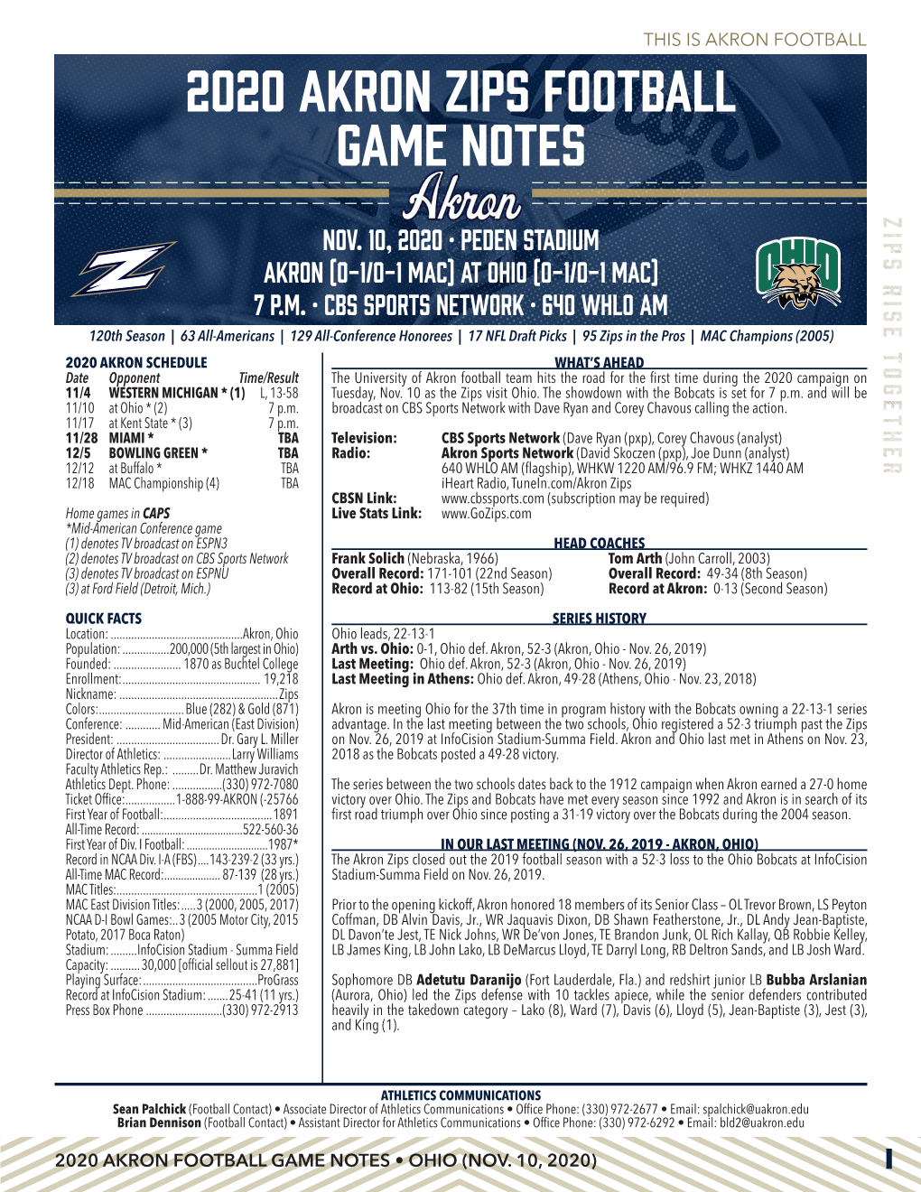 2020 Akron Zips Football Game Notes Zips Rise Together Nov