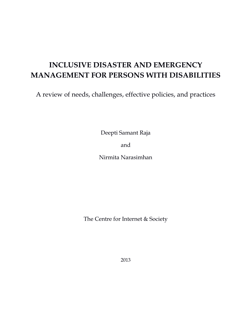 Inclusive Disaster and Emergency Management for Persons with Disabilities