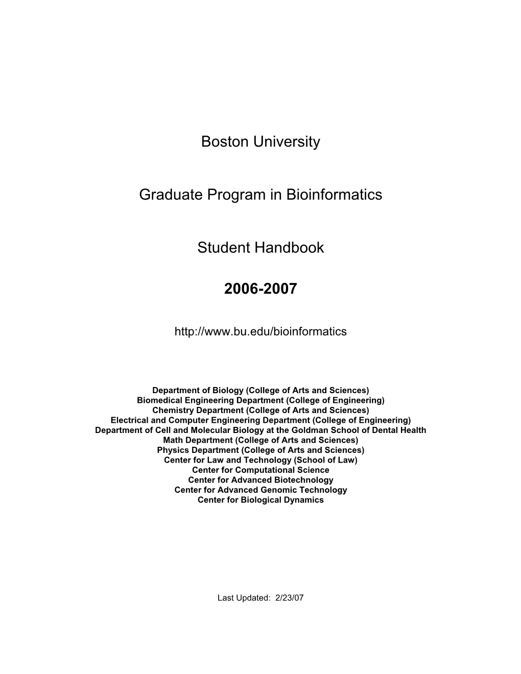 Bioinformatics Graduate Program Office