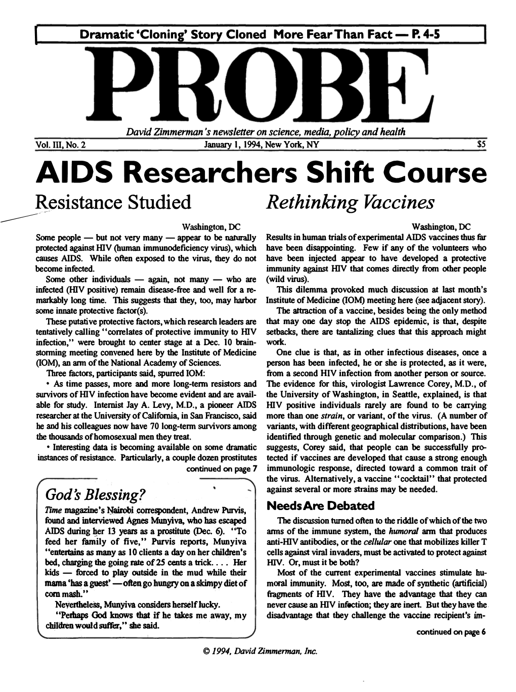 Probe Newsletter, January 1, 1994
