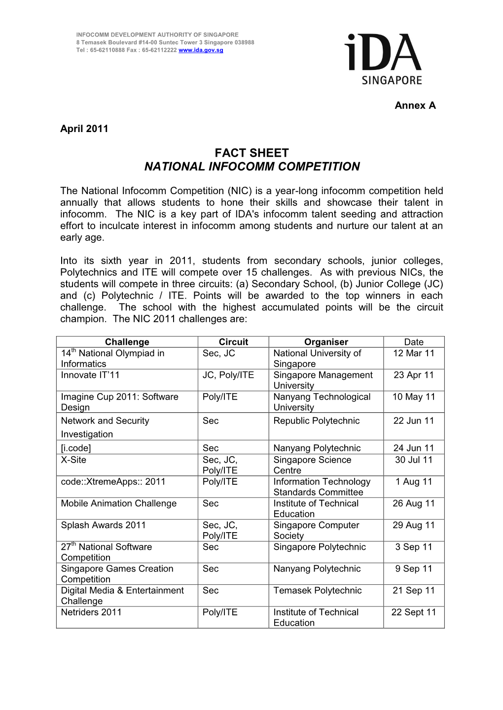 Fact Sheet National Infocomm Competition