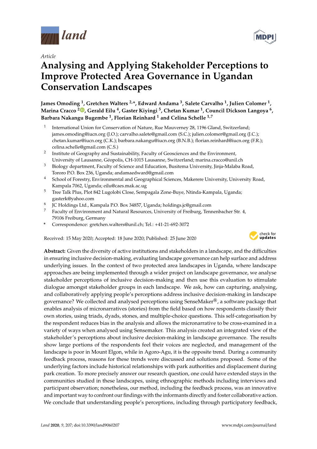Analysing and Applying Stakeholder Perceptions to Improve Protected Area Governance in Ugandan Conservation Landscapes