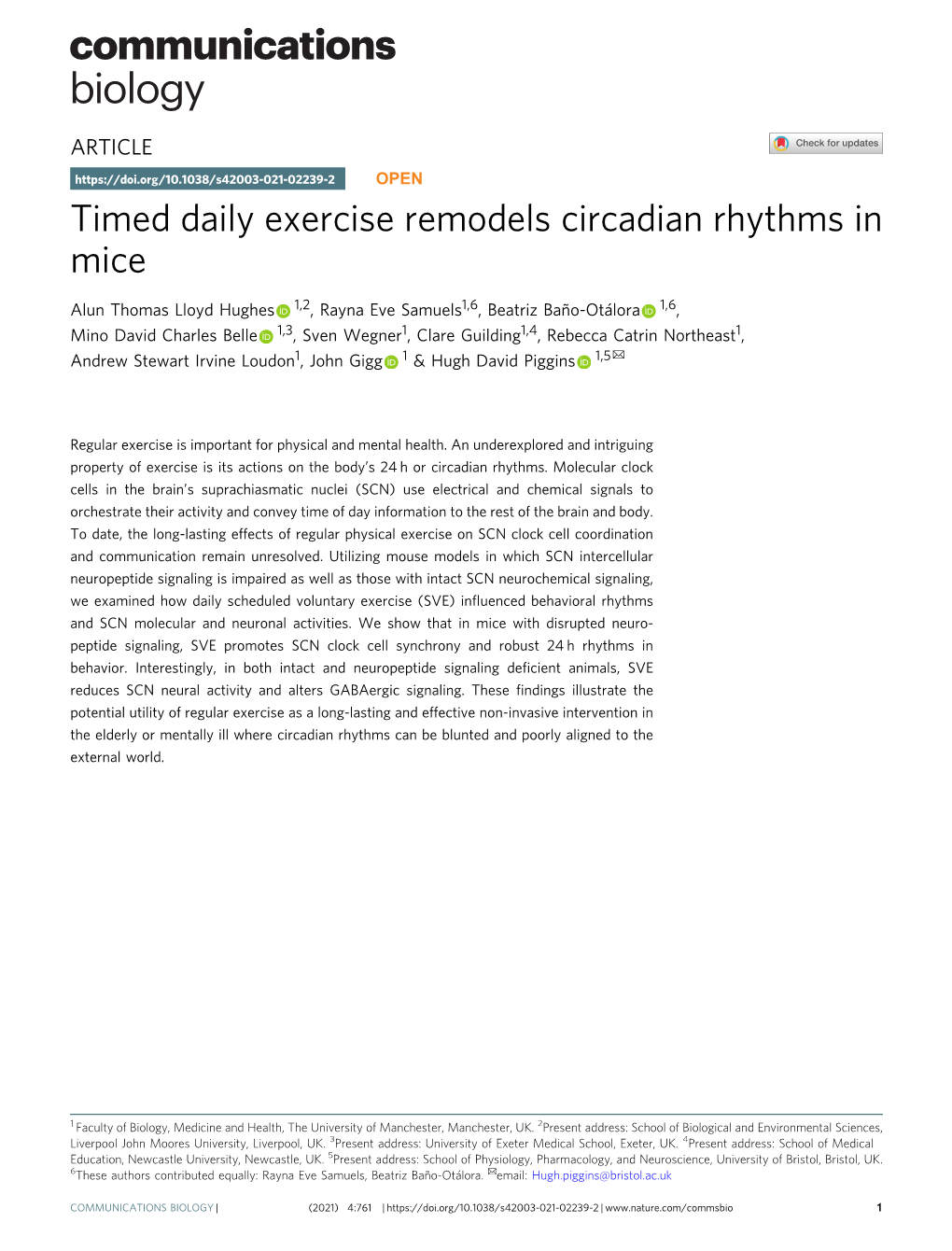 Timed Daily Exercise Remodels Circadian Rhythms in Mice