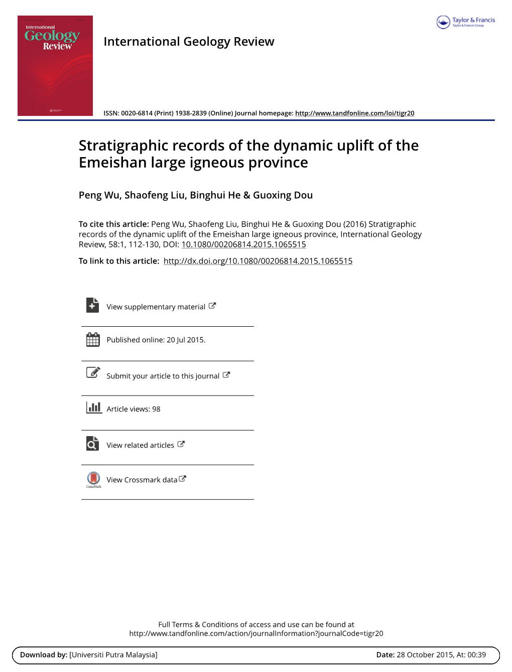 Stratigraphic Records of the Dynamic Uplift of the Emeishan Large Igneous Province