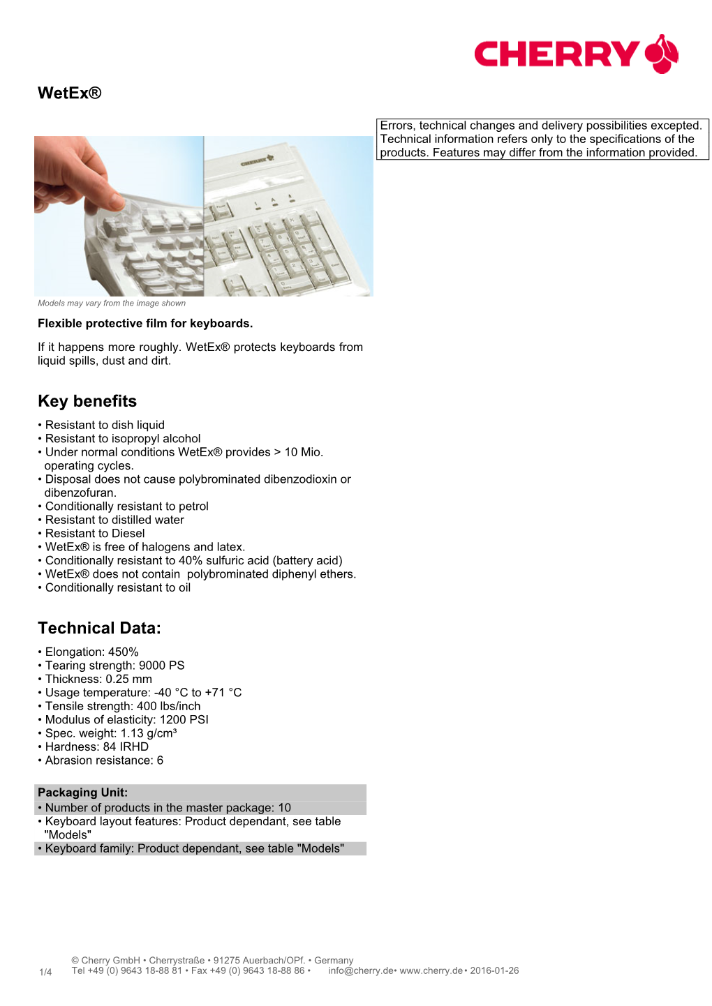 Wetex® Key Benefits Technical Data