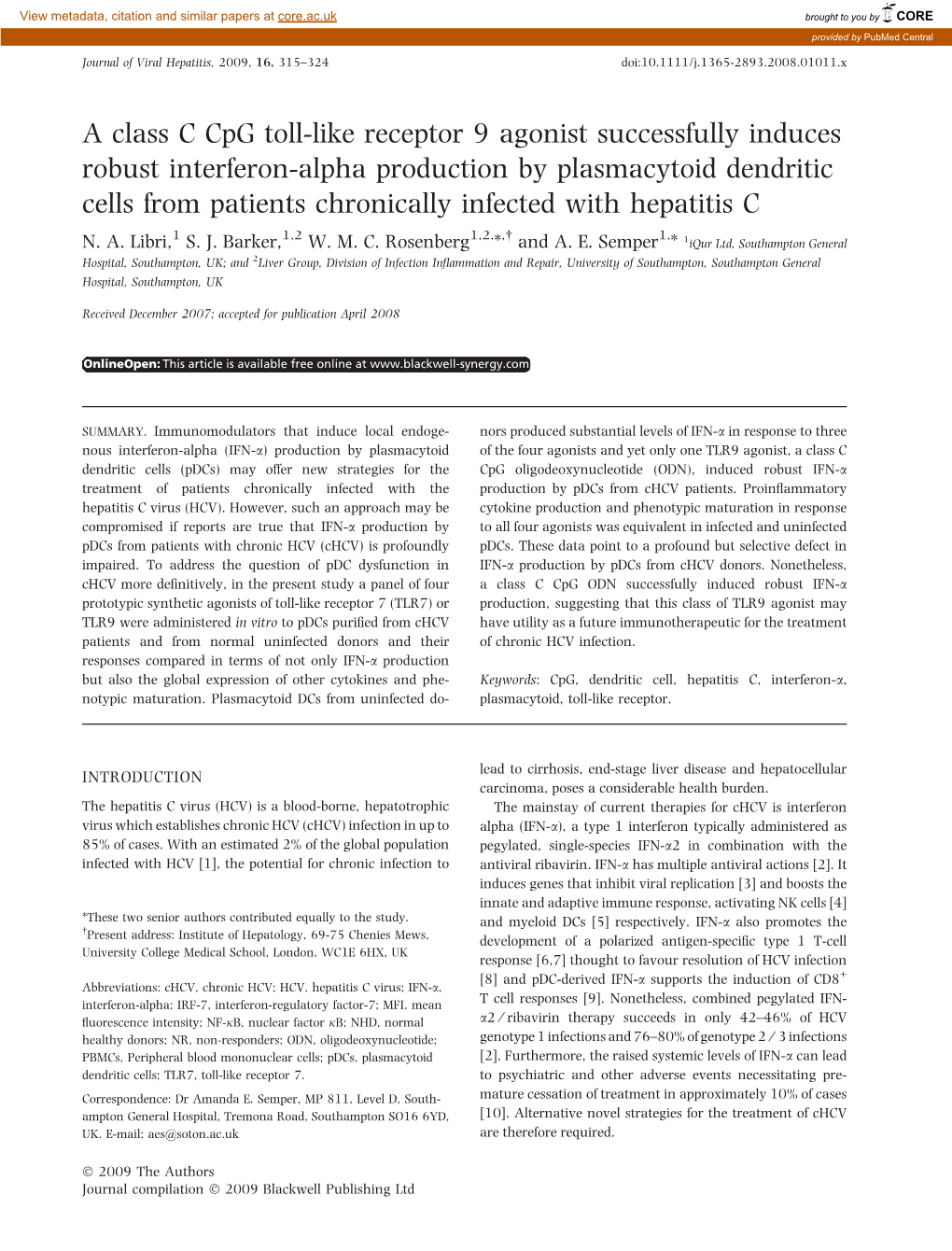 A Class C Cpg Toll-Like Receptor 9 Agonist Successfully Induces Robust