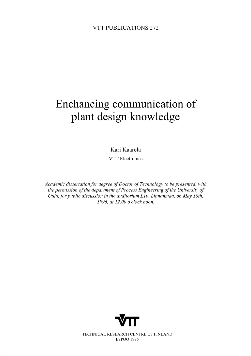 Enchancing Communication of Plant Design Knowledge