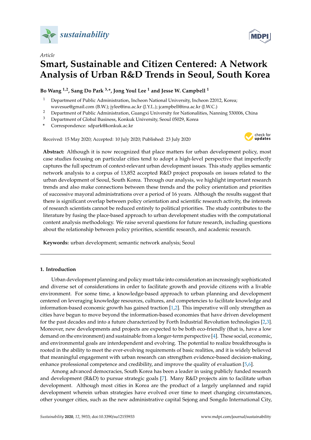 A Network Analysis of Urban R&D Trends in Seoul, South Korea