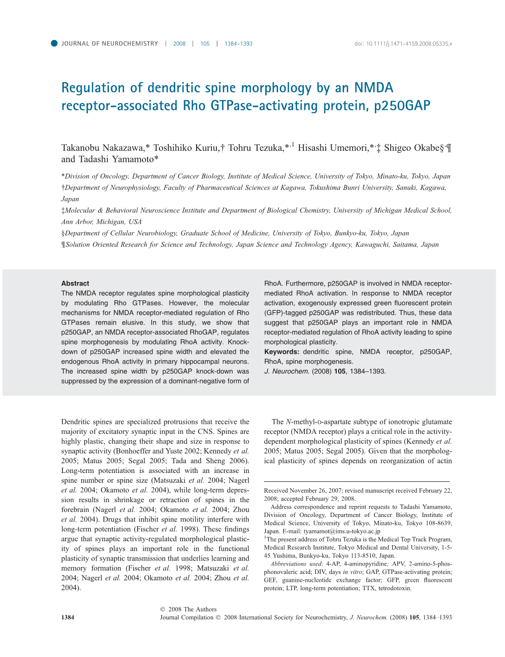 Regulation of Dendritic Spine Morphology by an NMDA Receptor-Associated Rho Gtpase-Activating Protein, P250gap