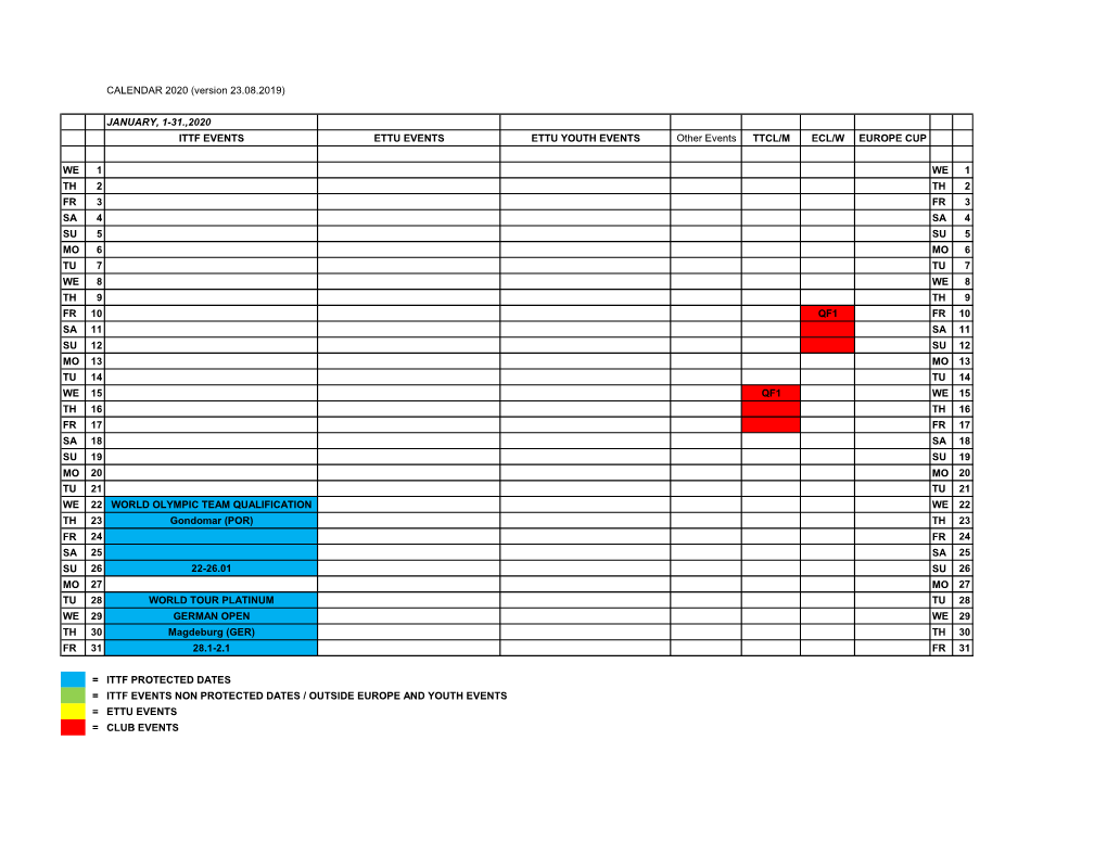 CALENDAR 2020 (Version 23.08.2019)