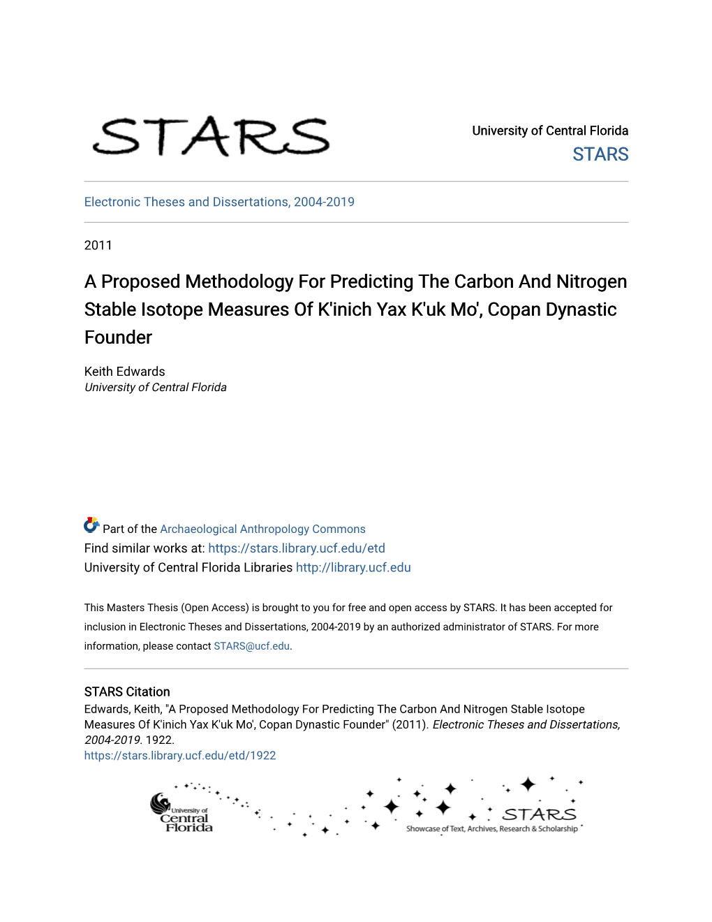 A Proposed Methodology for Predicting the Carbon and Nitrogen Stable Isotope Measures of K'inich Yax K'uk Mo', Copan Dynastic Founder