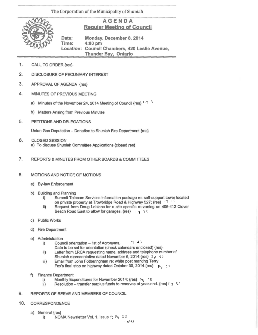 AGENDA Regular Meeting of Council