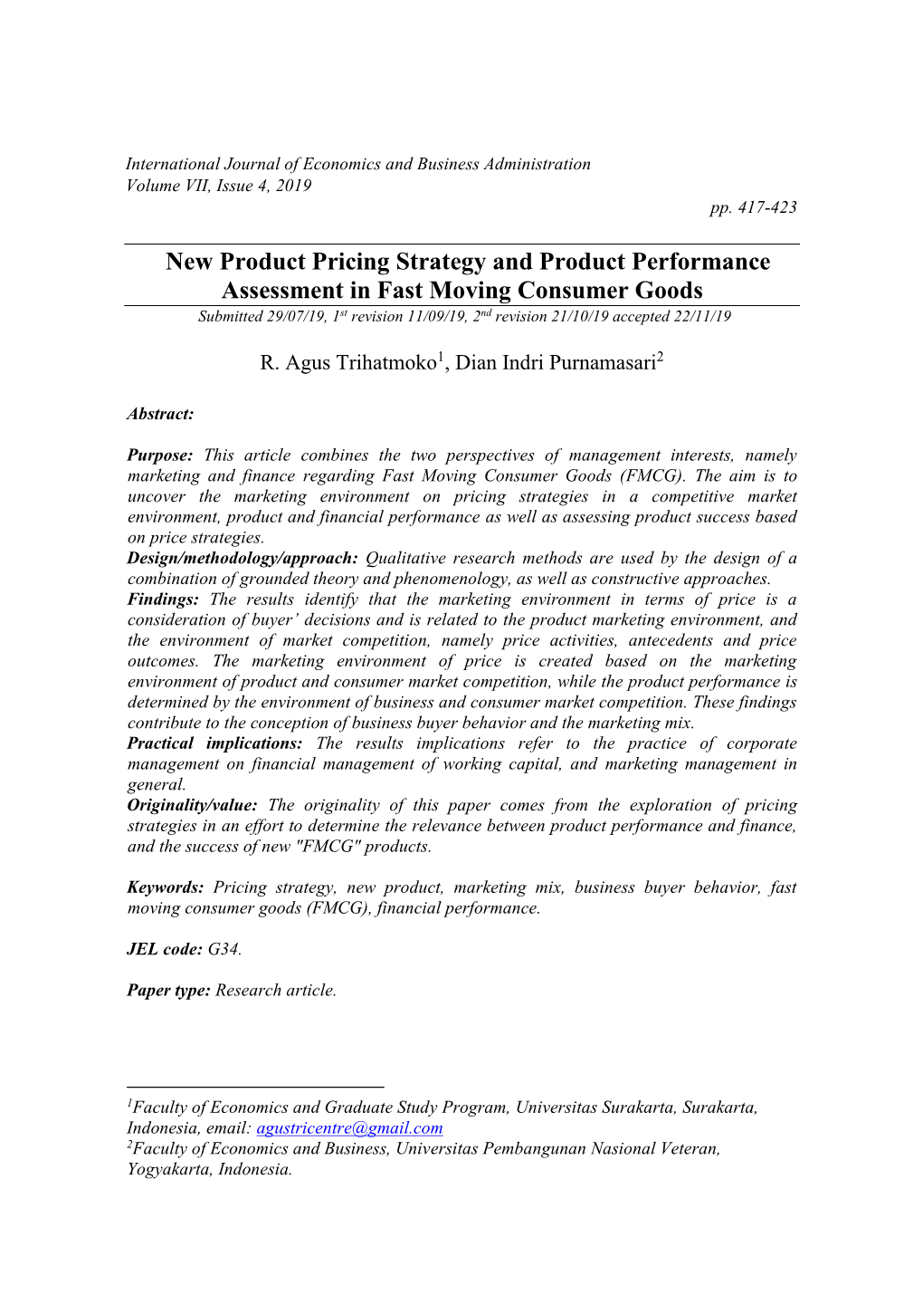 New Product Pricing Strategy and Product Performance Assessment
