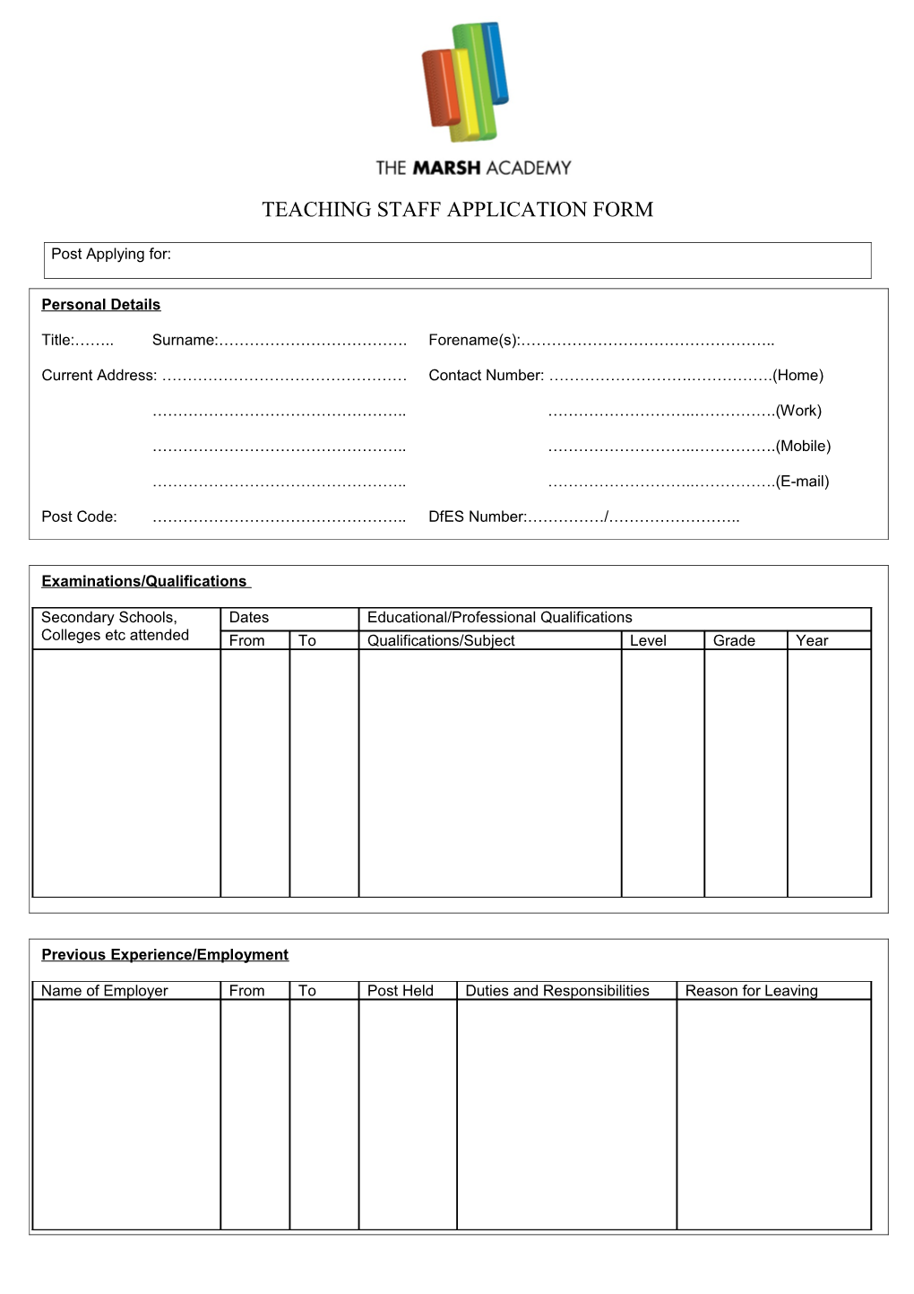 Teaching Staff Application Form s1