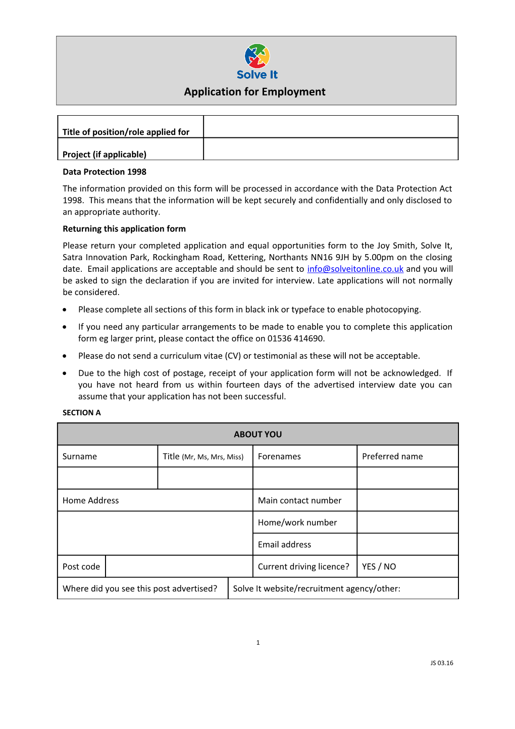 Application for Employment s111